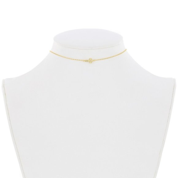 14k GP Silver Center Small Sideways Cross Choker - Picture 2 of 2